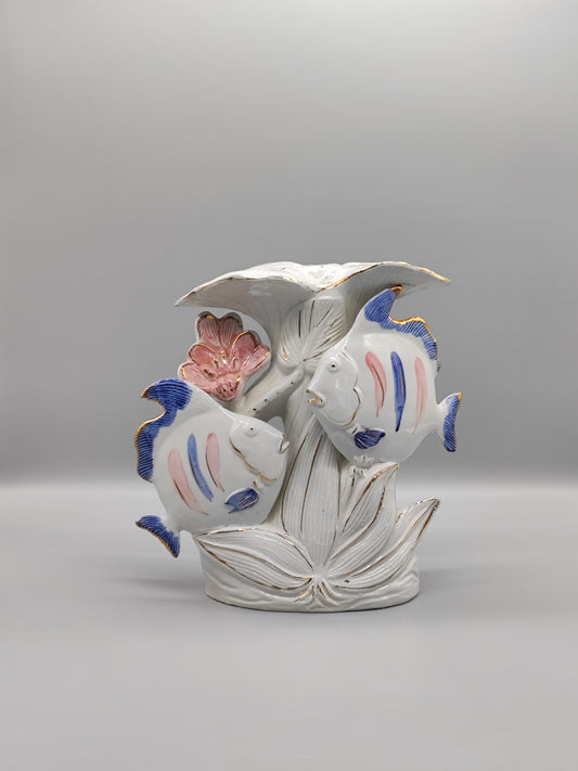 Angel Fish on Coral Reef Vintage Dried Flower Arrangement Vase Plant Holder
