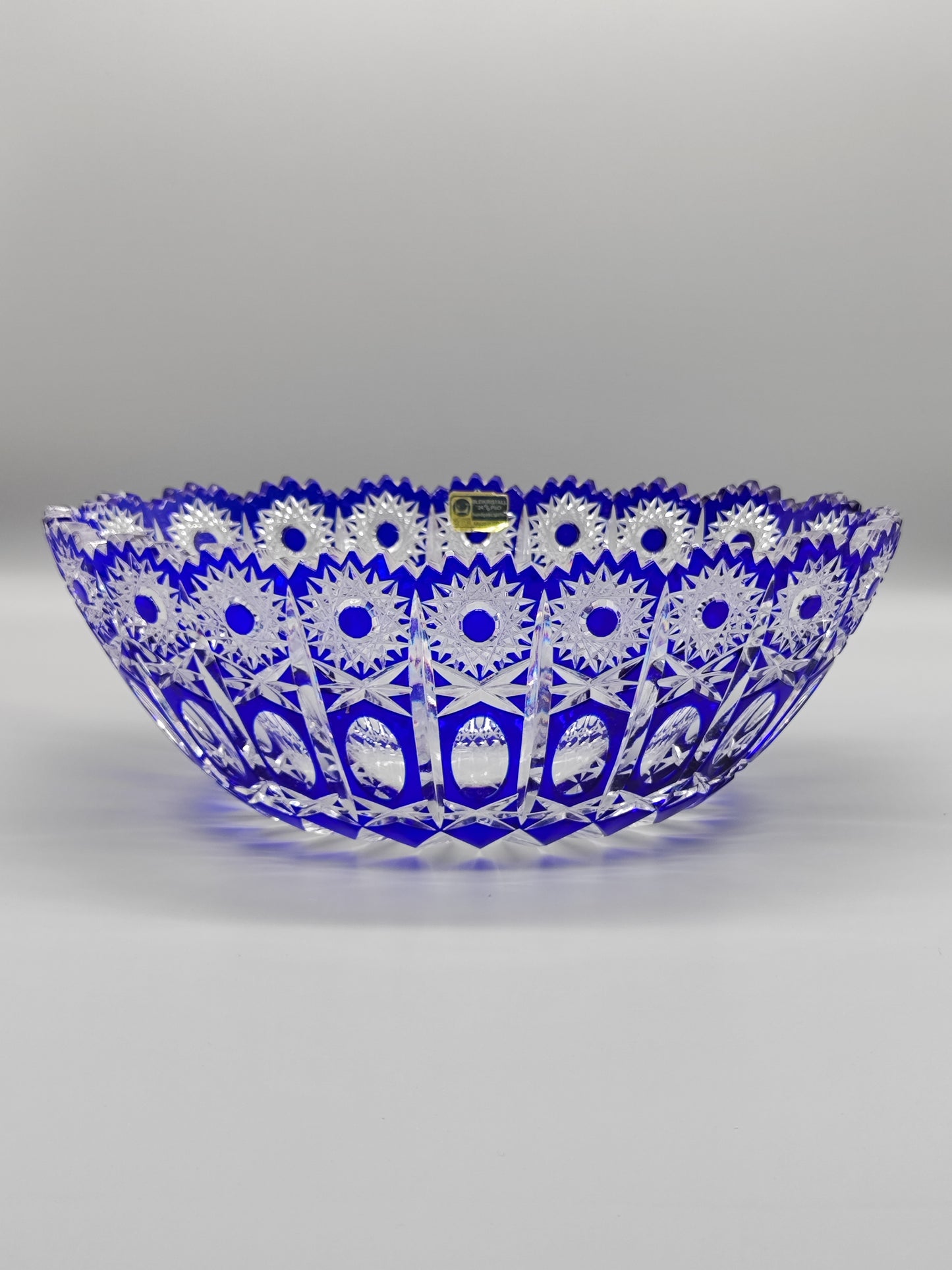Vintage Salatschüssel aus Bleikristall mit blauem Innenfutter