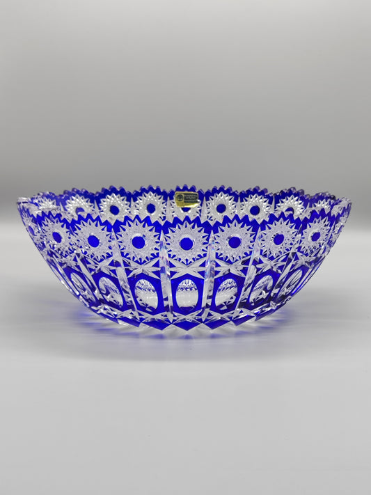 Vintage Salatschüssel aus Bleikristall mit blauem Innenfutter