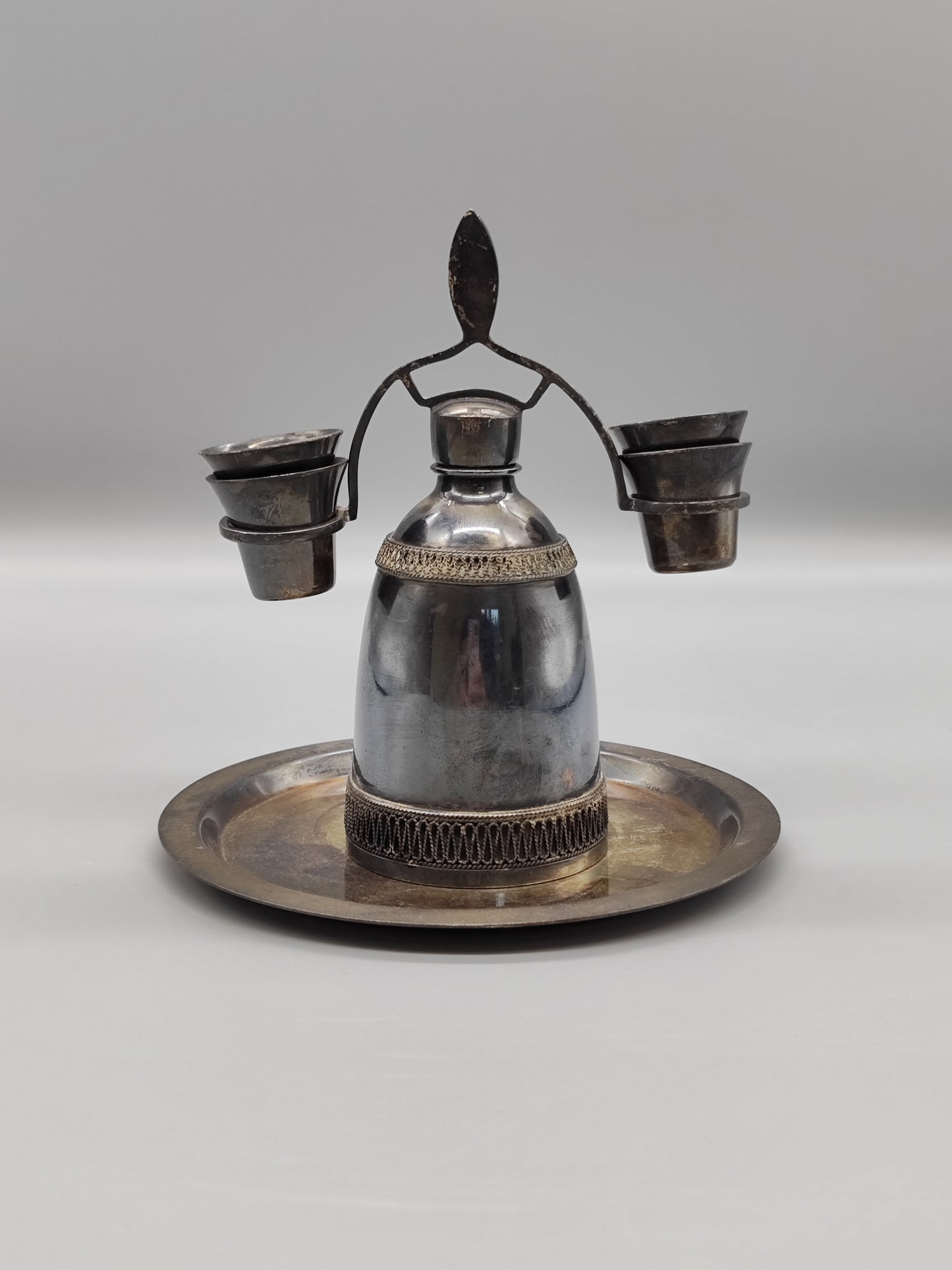 Vintage-Set aus Neusilber für Likör-Vintage-Damast-Dekanter der UdSSR