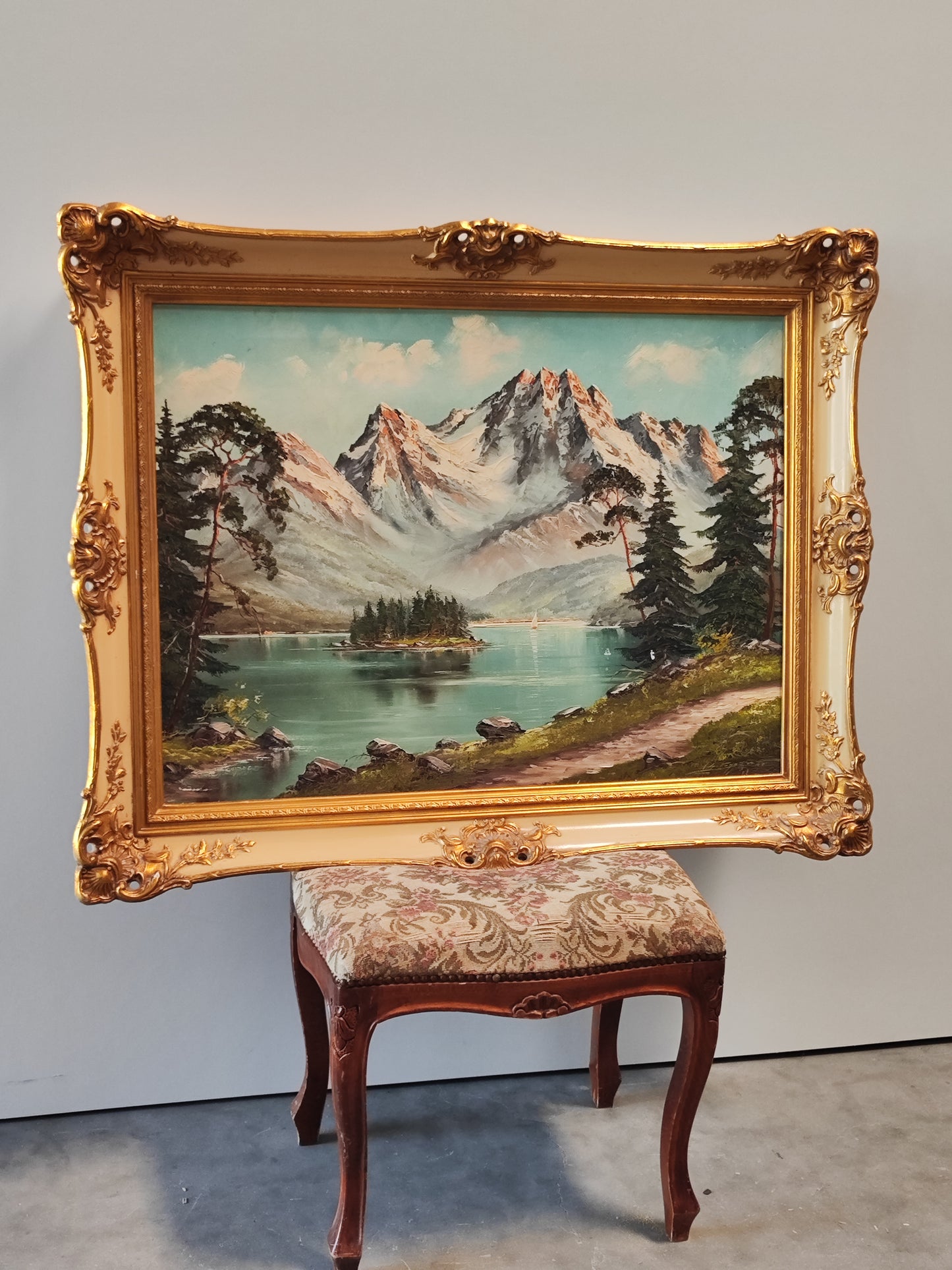 Ölgemälde - Eibsee mit Zugspitze -  sign.  - Berge Natur Alpen Antik