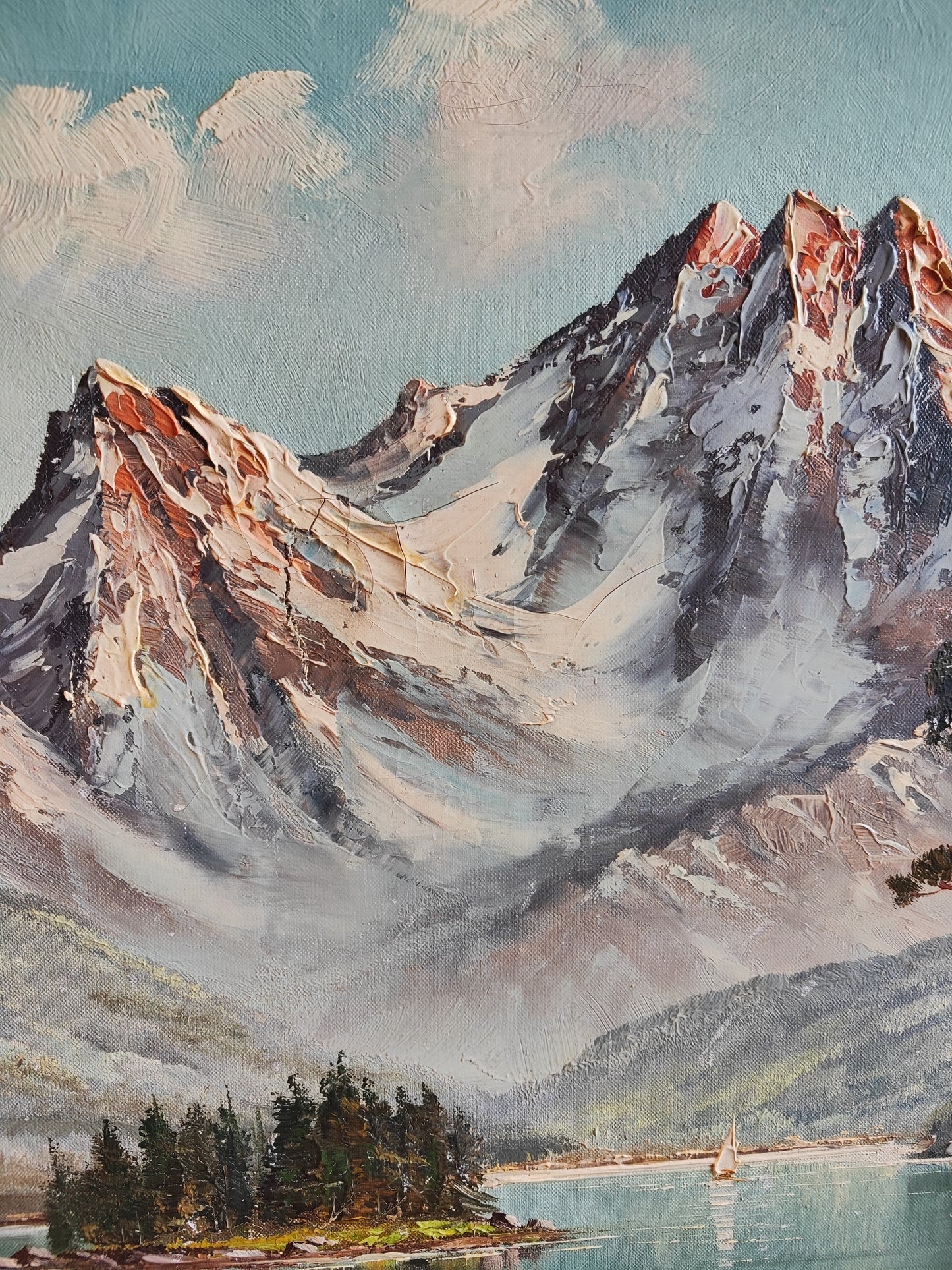 Ölgemälde - Eibsee mit Zugspitze -  sign.  - Berge Natur Alpen Antik